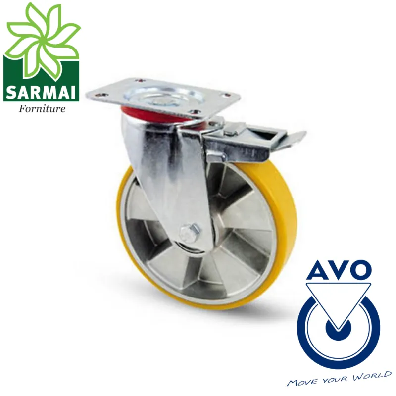 RUOTA AVO 37BIS 200X50 SUPPORTO GIREVOLE CON FRENO IN POLIURETANO