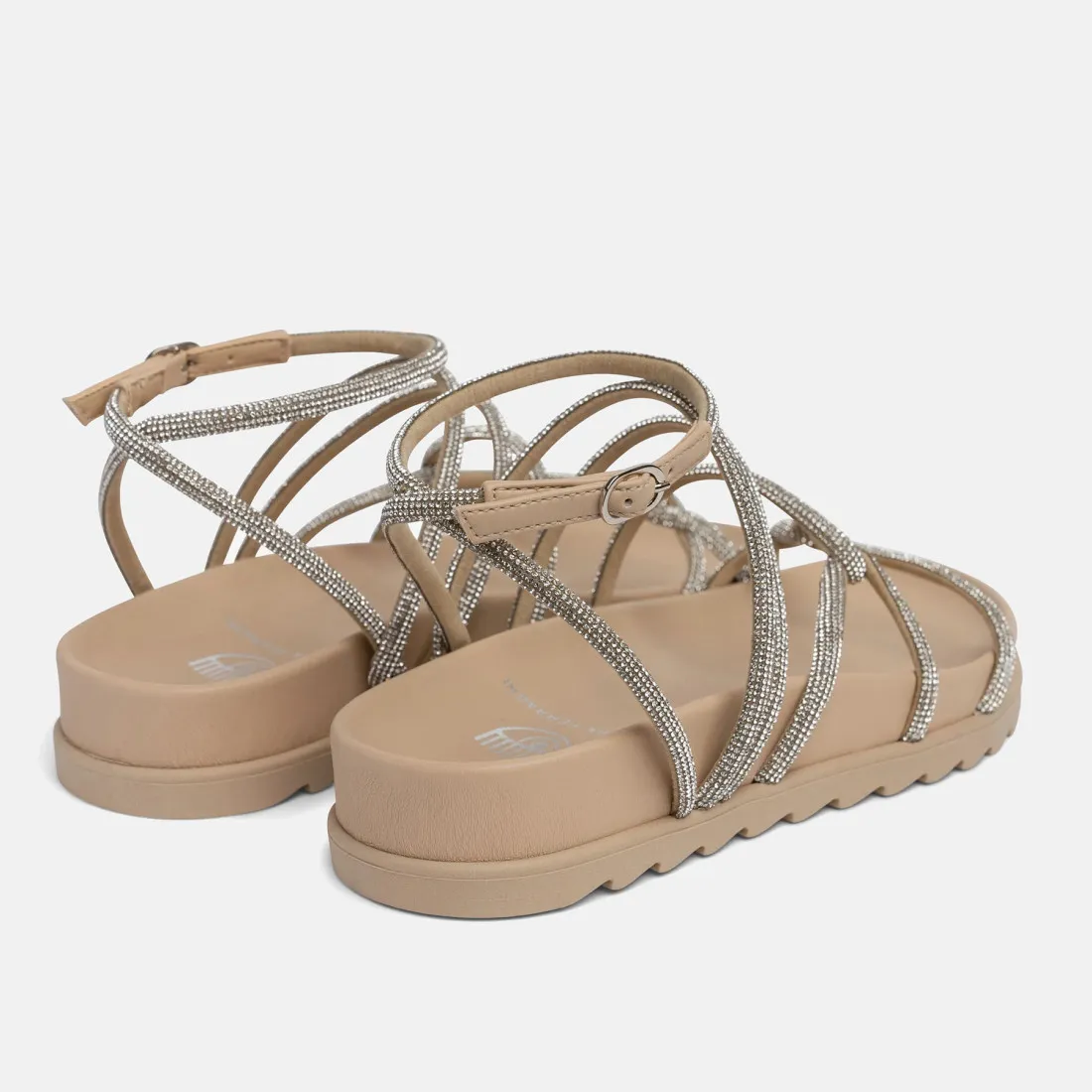 Sandalo Chiara Ferragni Cable color caramello con strass