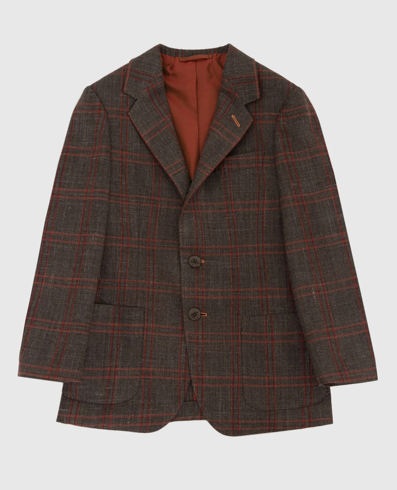 Stefano Ricci Blazer da bambino in lana, seta e lino a quadri grigio scuro Y1RSGD2200WKL03B
