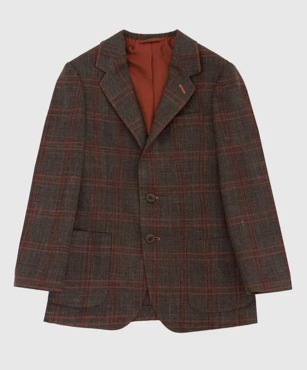 Stefano Ricci Blazer da bambino in lana, seta e lino a quadri grigio scuro Y1RSGD2200WKL03B