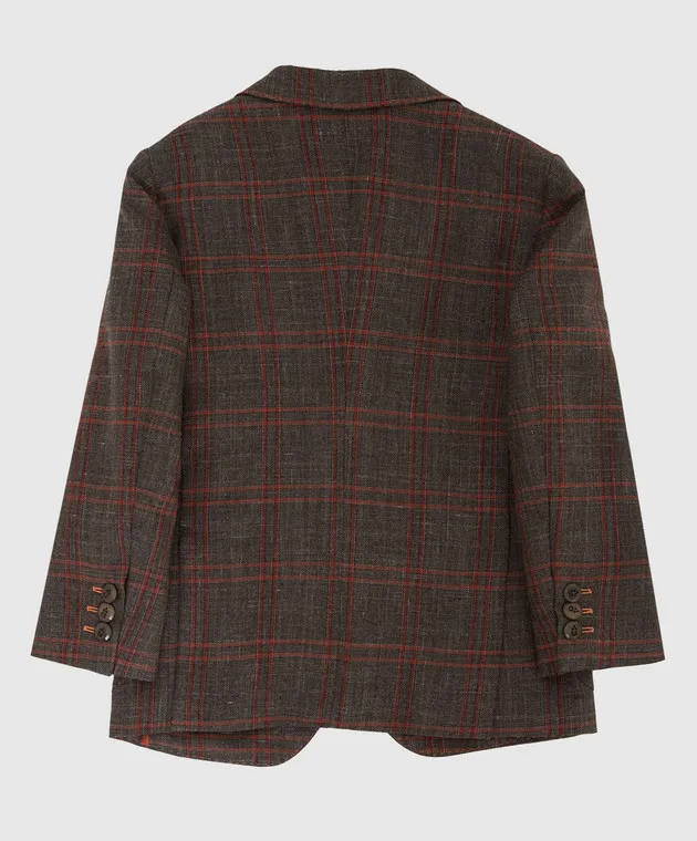 Stefano Ricci Blazer da bambino in lana, seta e lino a quadri grigio scuro Y1RSGD2200WKL03B