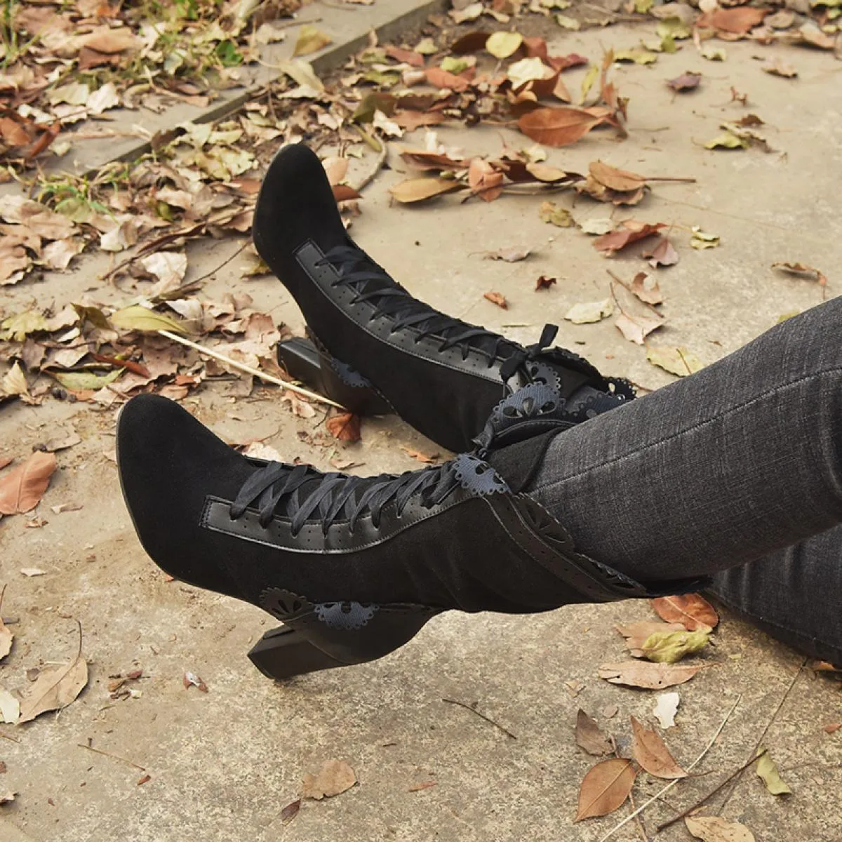Stivali con tacco alto da donna Stivali Steampunk in pelle scamosciata da donna Autunno Scarpe invernali vintage da donna Stival