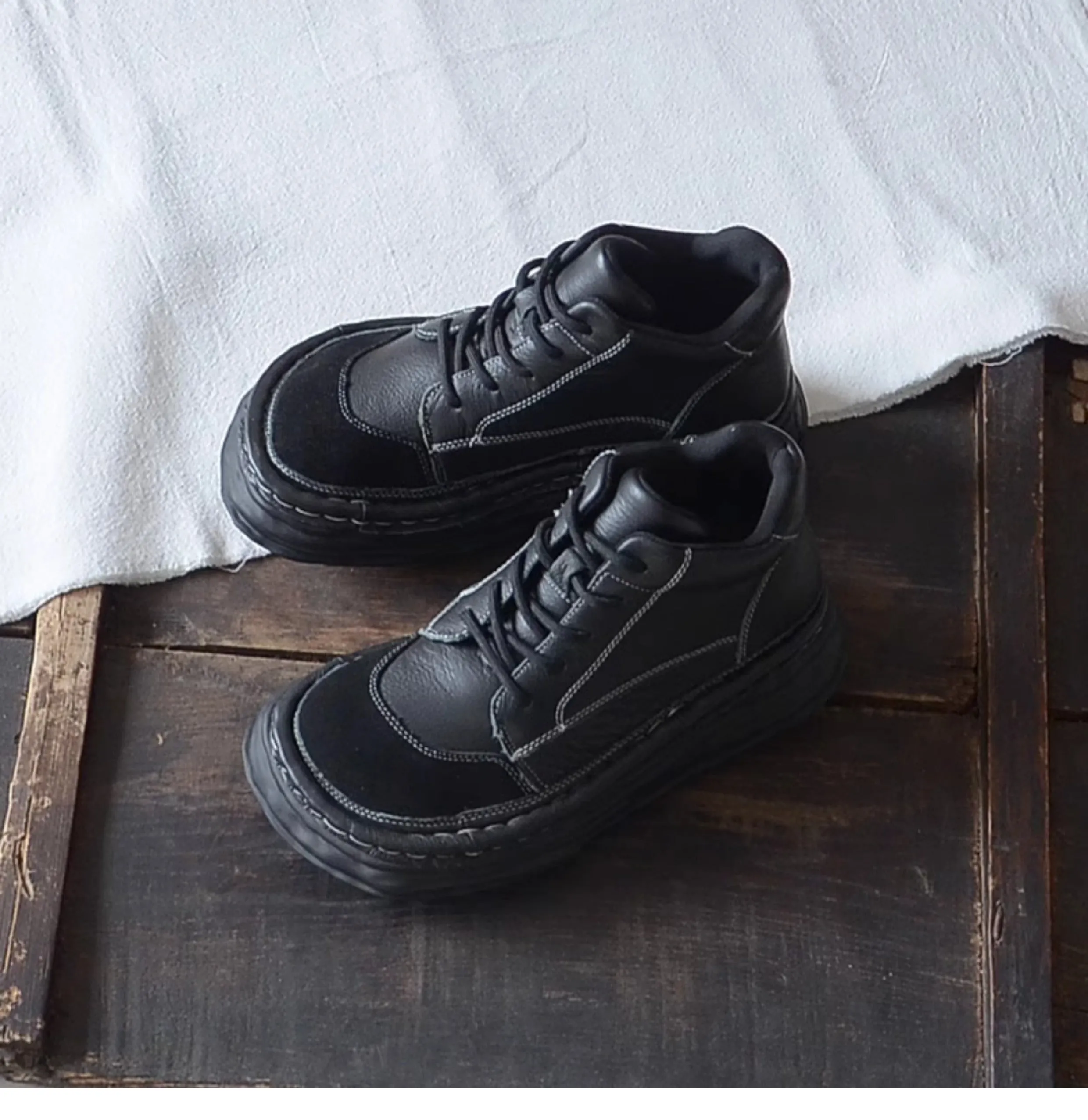 Stivali da donna con suola spessa in pelle patchwork retrò