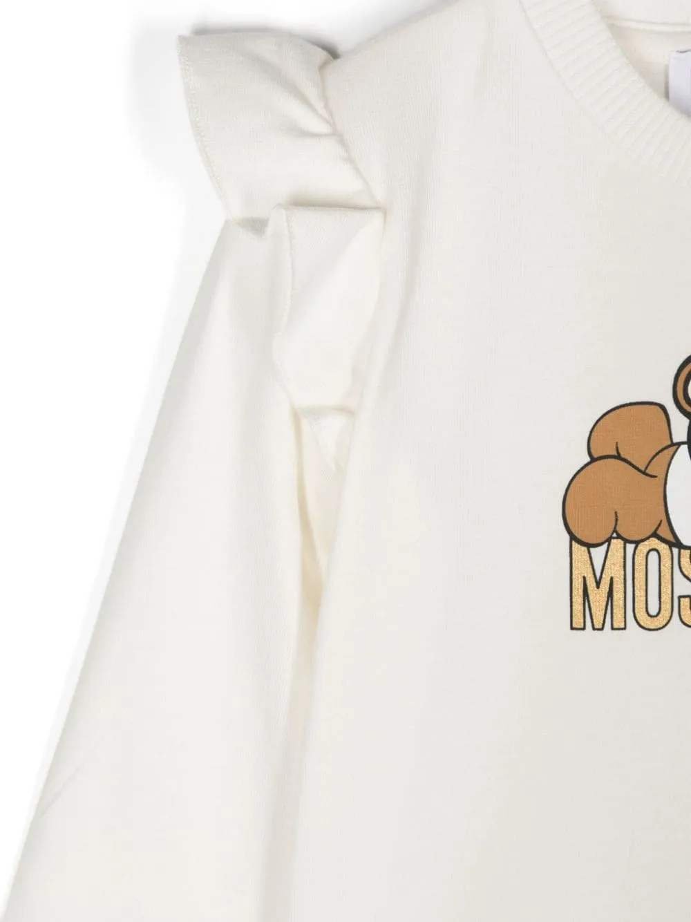 T-shirt per neonata Moschino Kids bianco con stampa Teddy Bear e ruches
