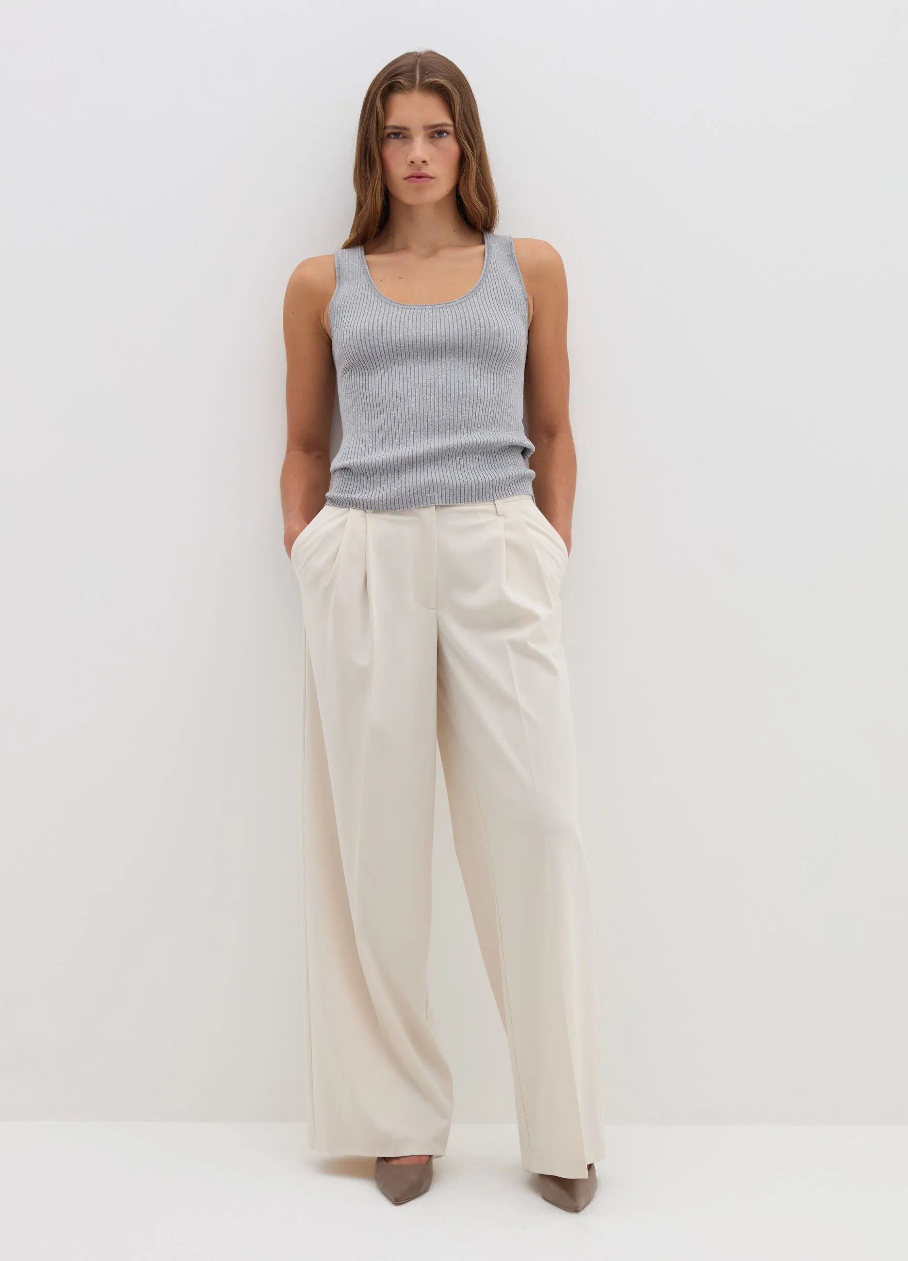 Tank top a costine con lurex