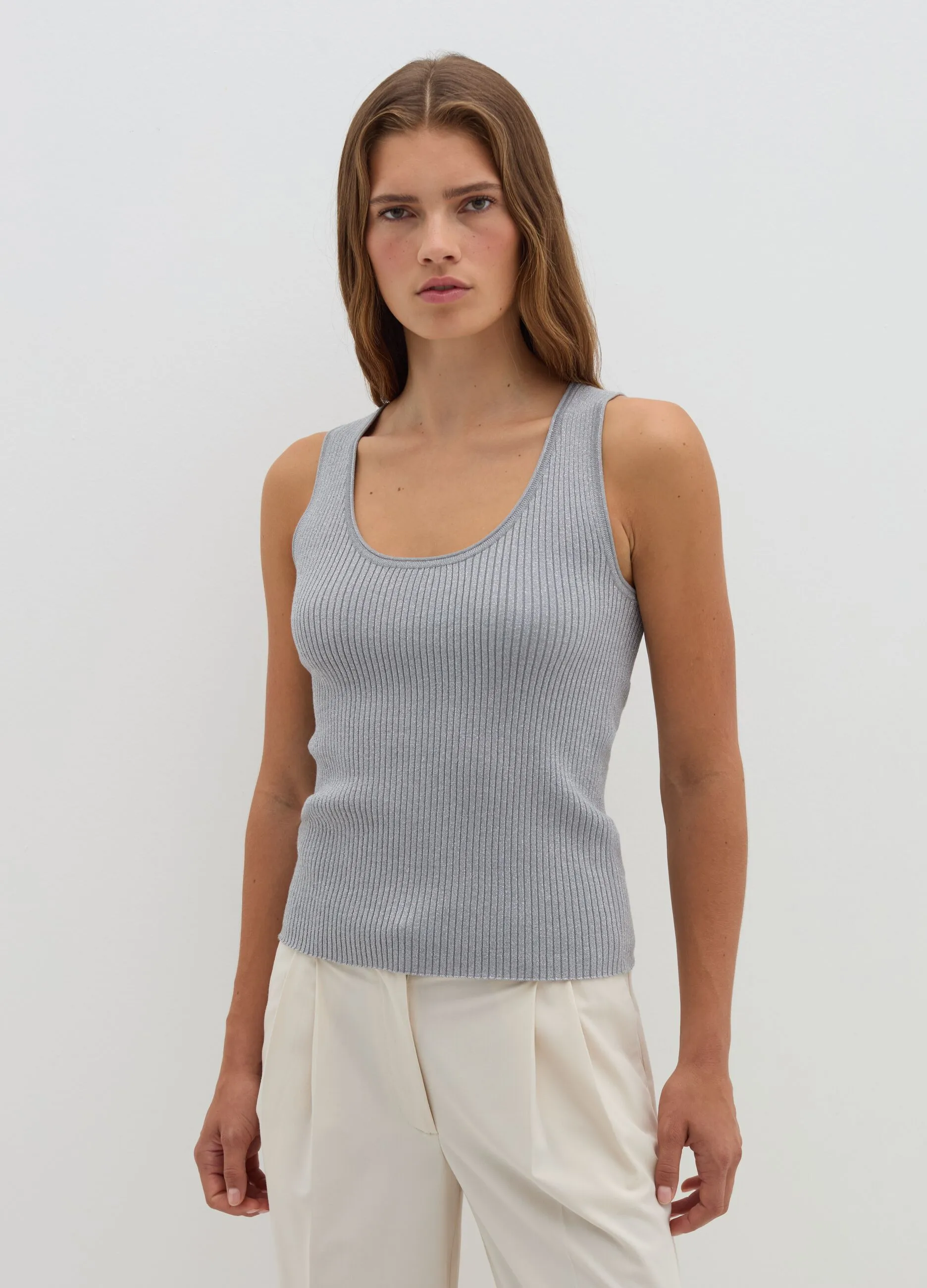 Tank top a costine con lurex