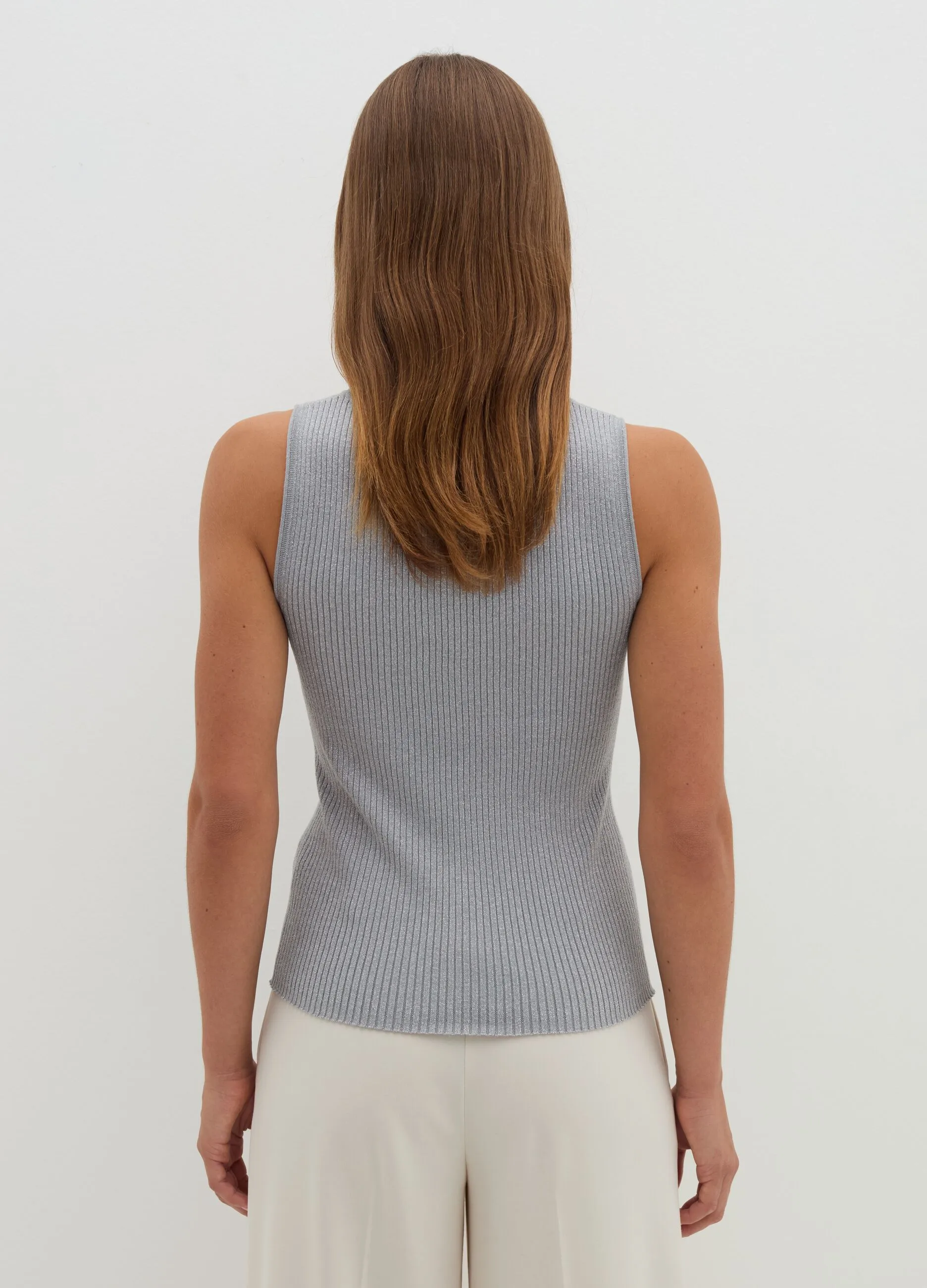 Tank top a costine con lurex