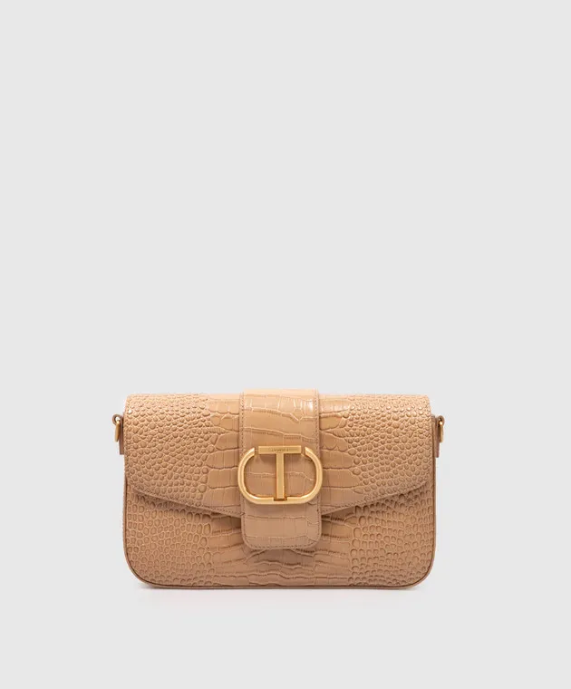 Twinset Borsa baguette Amie beige con goffratura coccodrillo 242TB7120