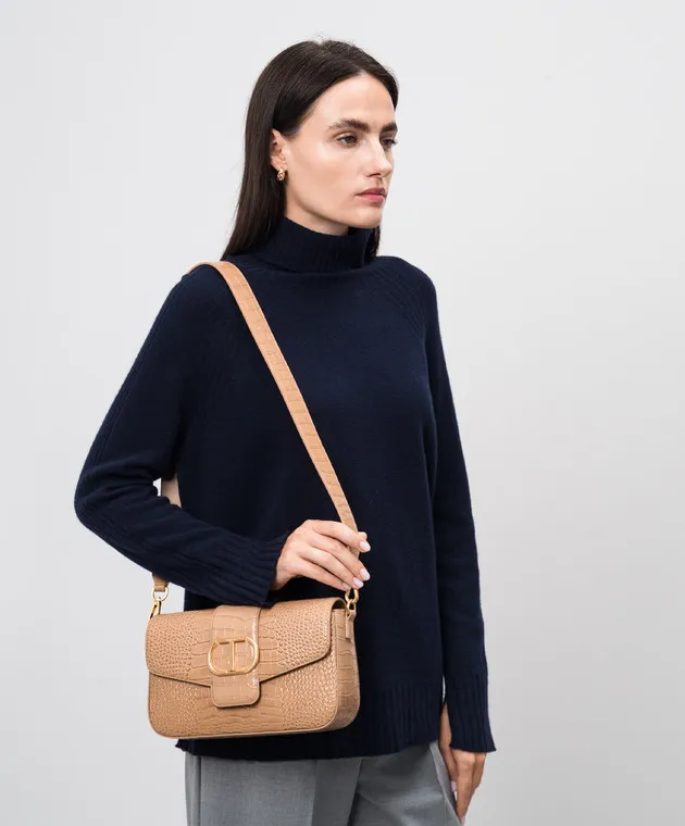 Twinset Borsa baguette Amie beige con goffratura coccodrillo 242TB7120