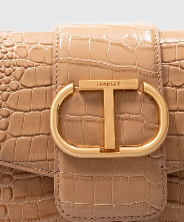 Twinset Borsa baguette Amie beige con goffratura coccodrillo 242TB7120