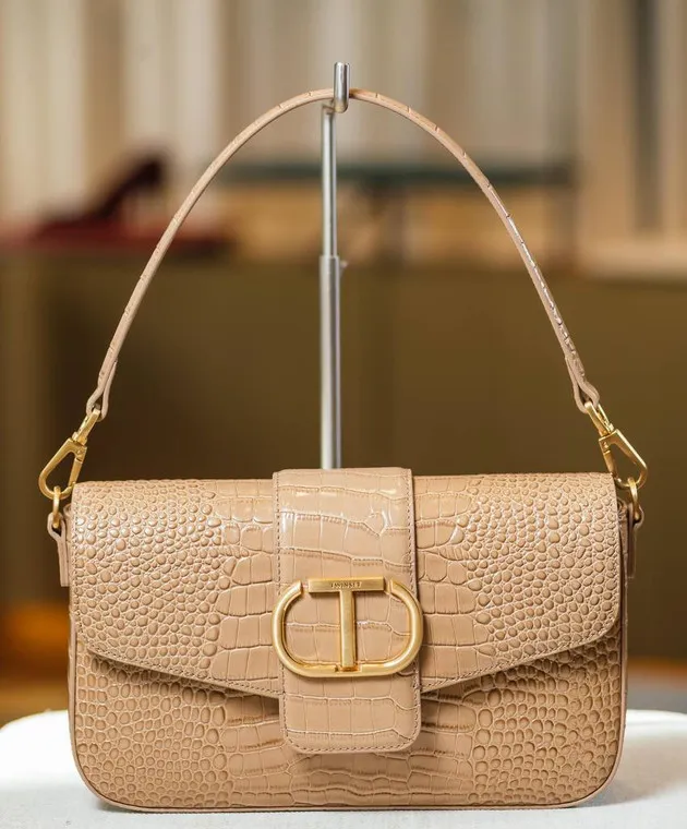 Twinset Borsa baguette Amie beige con goffratura coccodrillo 242TB7120